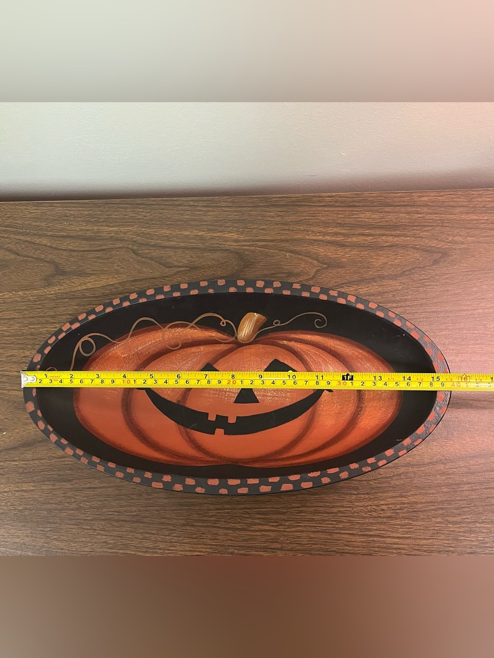 Halloween Pumpkin Wooden Oval Oblong Bowl Hand Painted Designs By Kathy - Picture 6 of 8